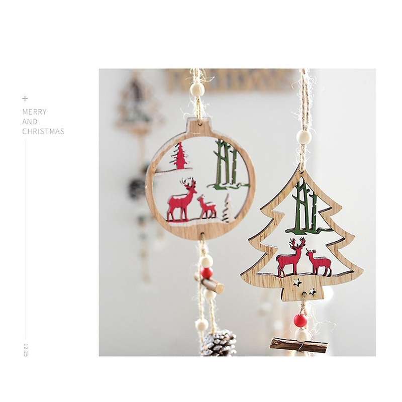 Christmas Ornament Wooden Hanging Pendants Xmas Tree Elk Christmas A