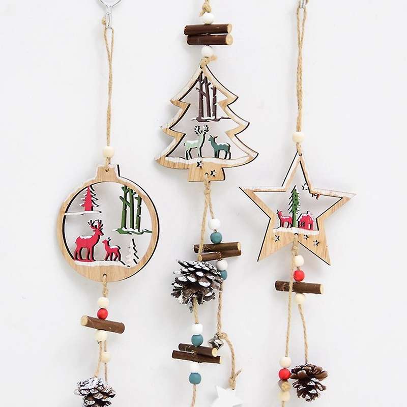 Christmas Ornament Wooden Hanging Pendants Xmas Tree Elk Christmas A