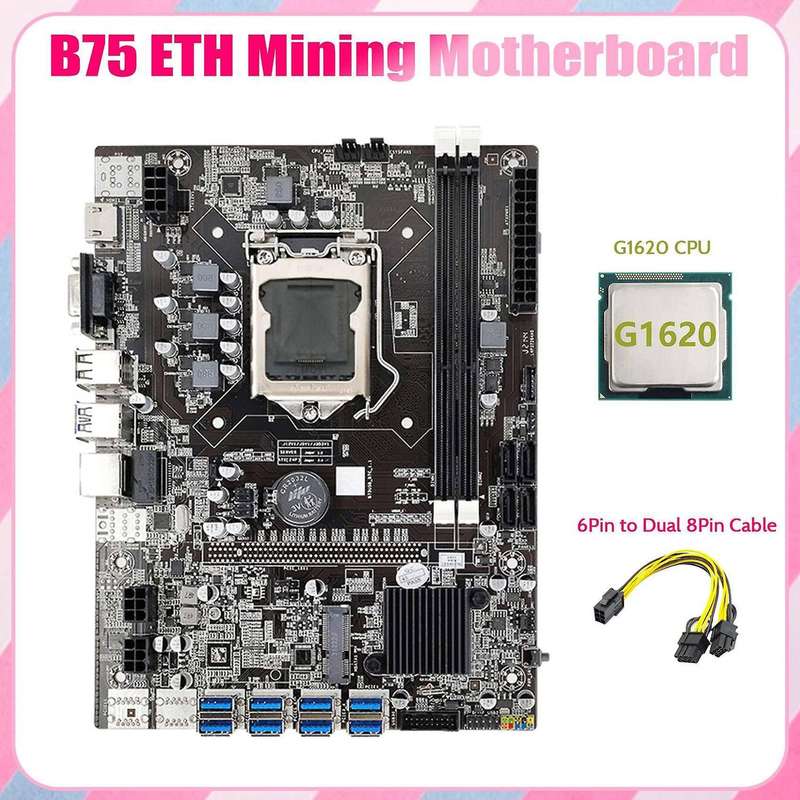 B75 Eth Mining Motherboard 8xpcie Usb Adapter+g1620 Cpu+6pin