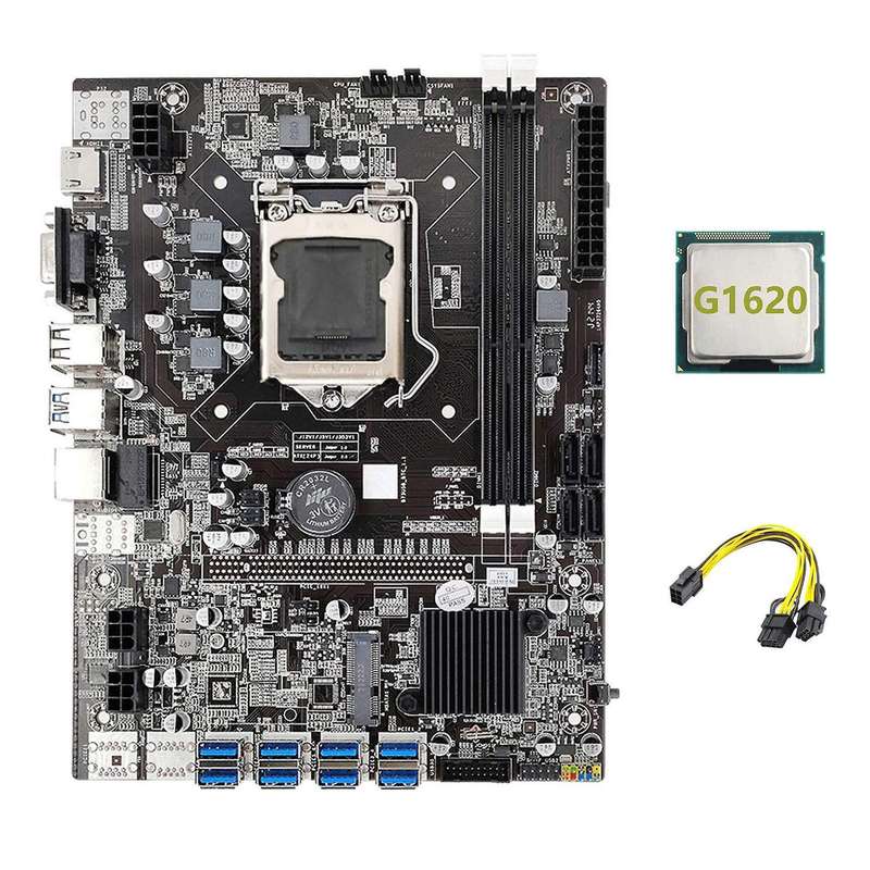B75 Eth Mining Motherboard 8xpcie Usb Adapter+g1620 Cpu+6pin