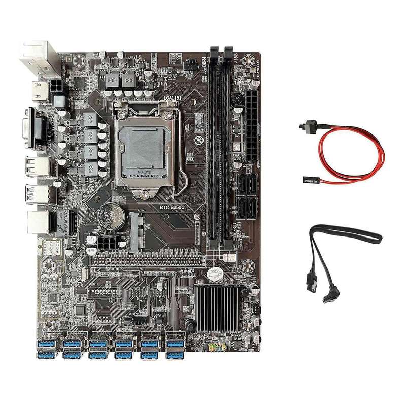 B250c Btc Mining Motherboard+sata Cable+switch Cable for Eth Miner