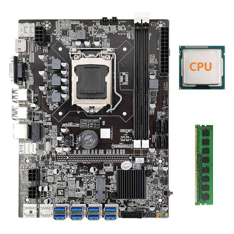 B75 Eth Mining Motherboard+cpu+ddr3 4gb Ram Lga1155 8xpcie to Usb