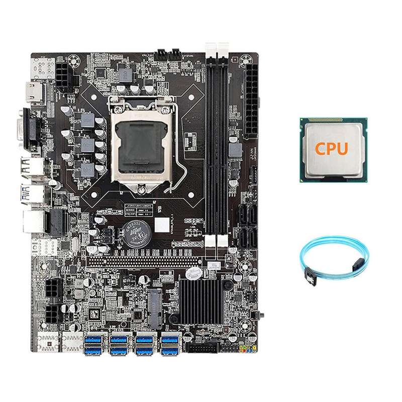 B75 Eth Mining Motherboard 8xpcie Usb Adapter+cpu+sata3.0 Cable