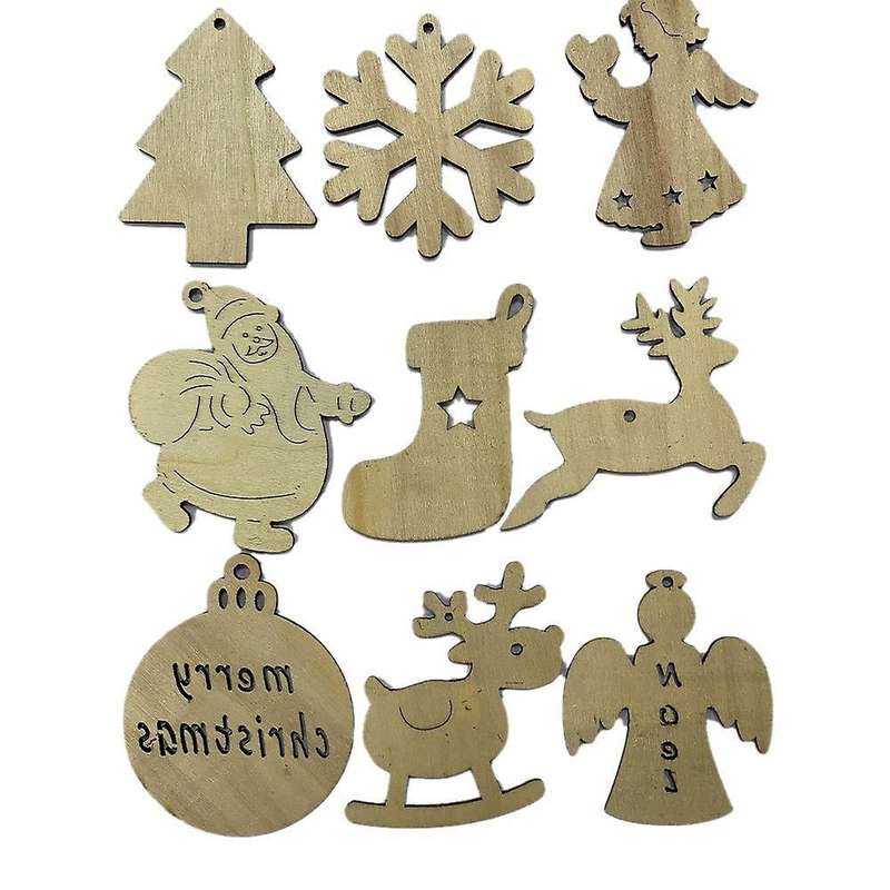 10pcs Wooden Pendants Single Side Red Lattice Snowflake Xmas Gift 4