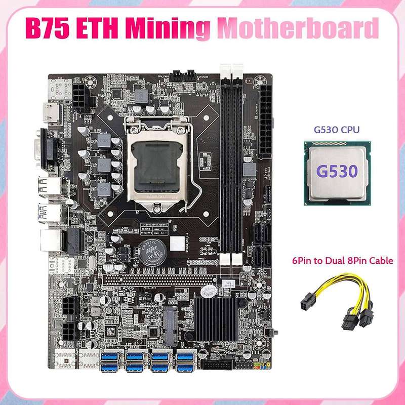 B75 Eth Mining Motherboard 8xpcie Usb Adapter+g530 Cpu+cable Lga1155