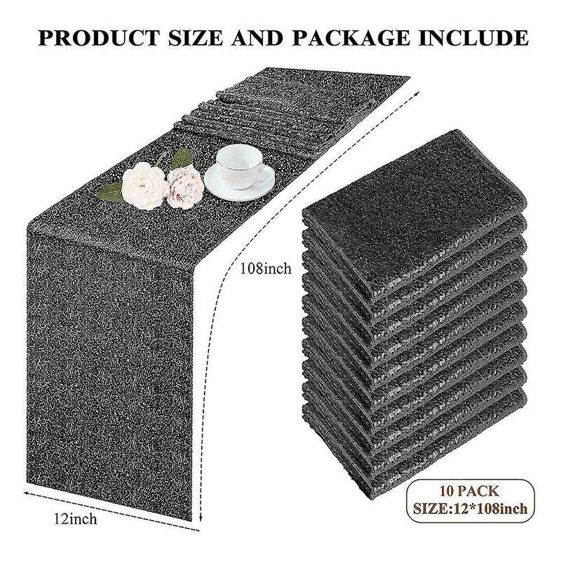 10 Pcs Black Table Runner 12x108inch for Holiday Decor