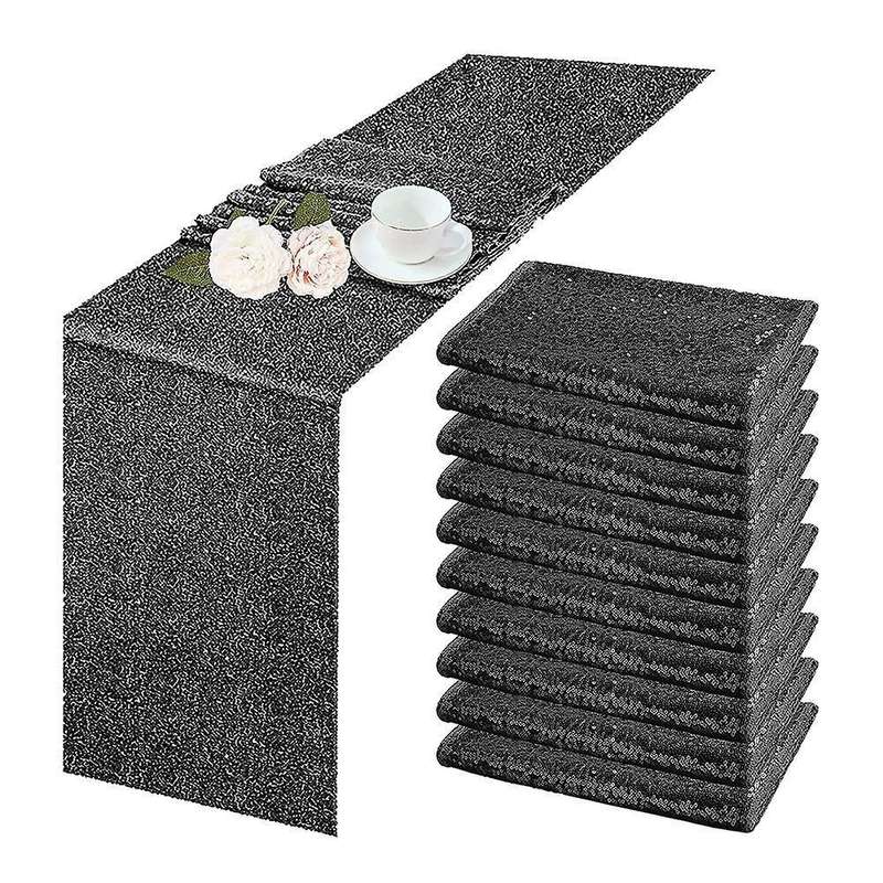 10 Pcs Black Table Runner 12x108inch for Holiday Decor