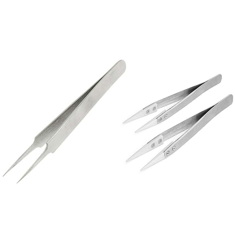 2 Pack Ceramic Tweezers Non-conductive Anti-static