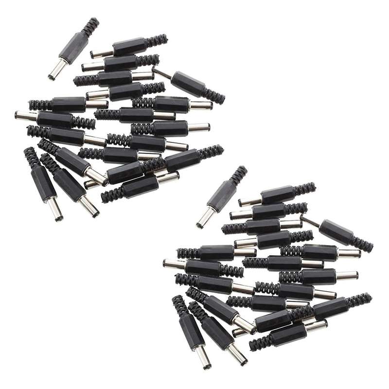 20 Pcs Black 2.5mm X 5.5mm Dc Power Male Plug Jack Adapter