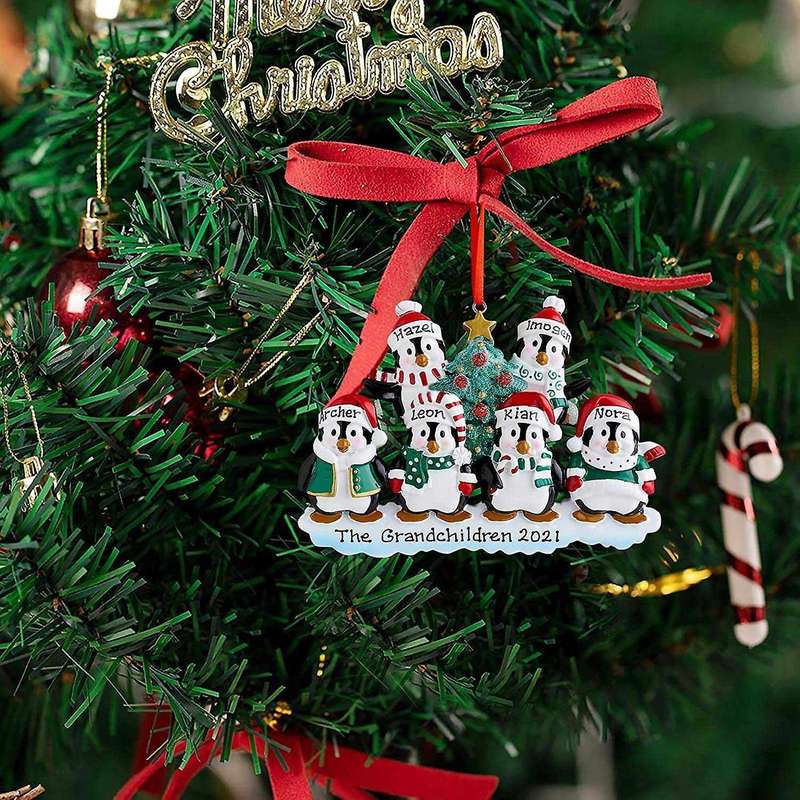 Personalized Penguin Family Christmas Tree Ornament (family Of 6)