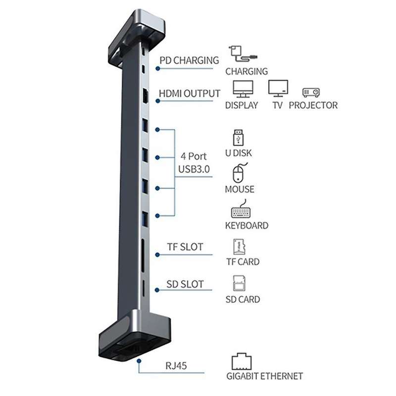 Usb C Hub Dock Station 9 In 1 Type C to Usb 3.0 Hdmi for Pc Macbook