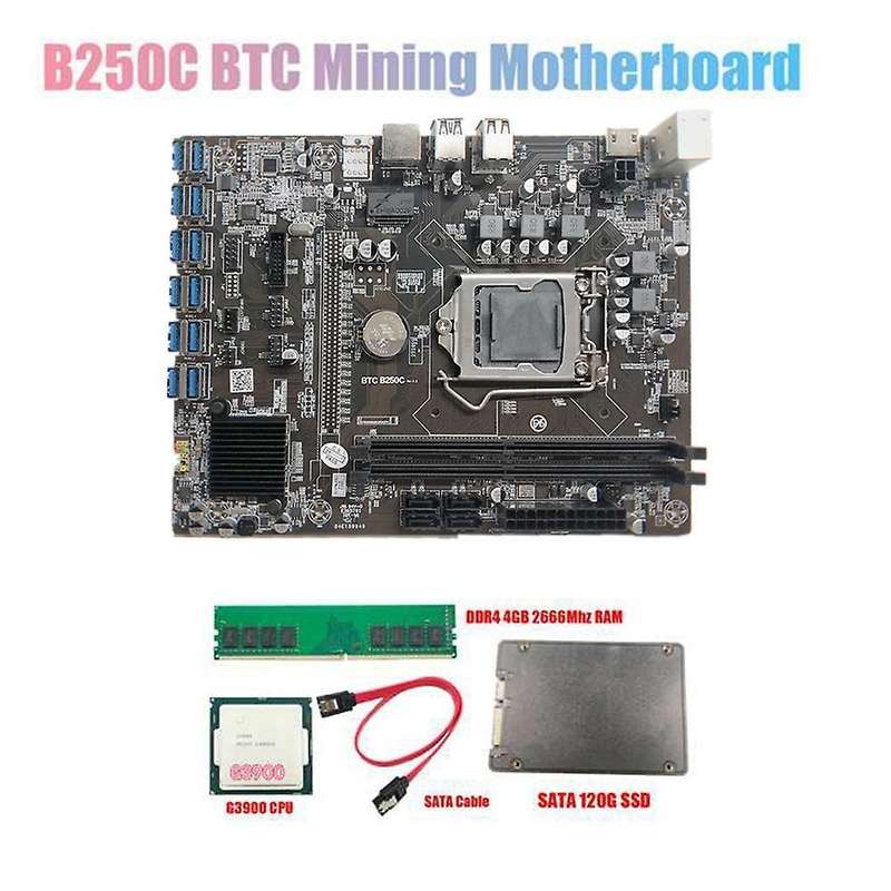B250c Motherboard with G3900 Cpu+ddr4 4gb Ram+120g Ssd+cable for Btc
