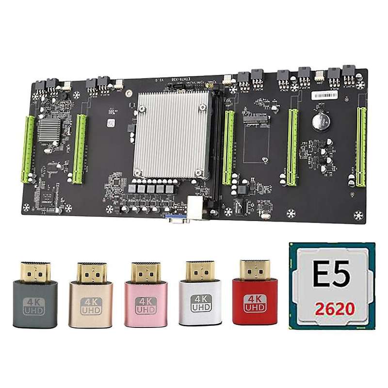 Mining Motherboard with 2620 Cpu+5 X Graphics Virtual Display Adapter