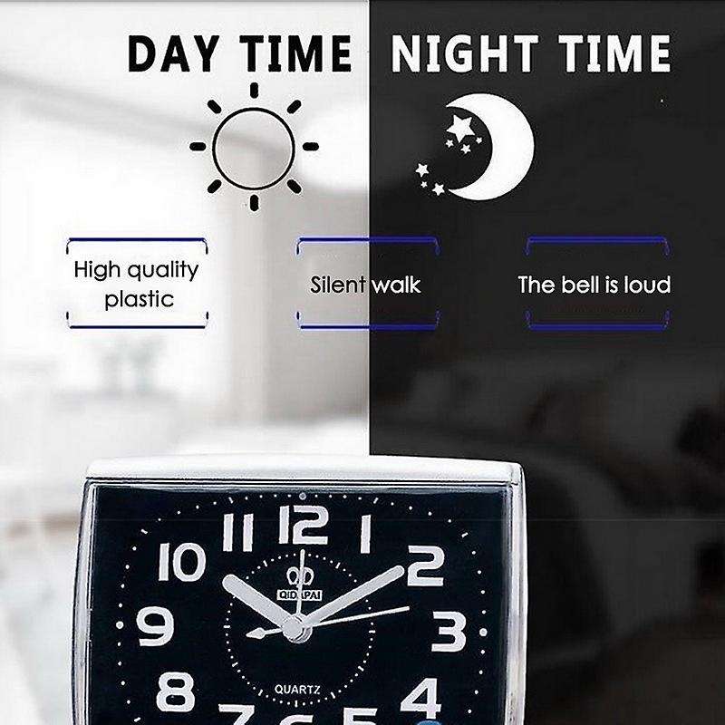Wake Up Clocks Plastic Silent Sweeping Small Clock Alarm Clock-white