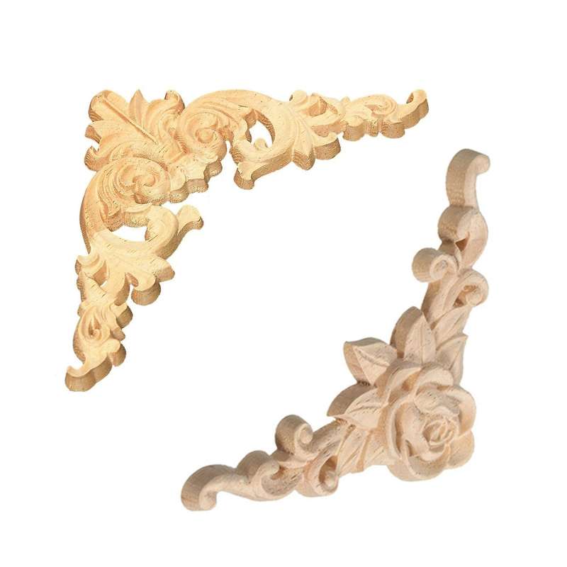 8x8cm Wood Carved Corner Onlay Applique Craft Unpainted Home Dcor