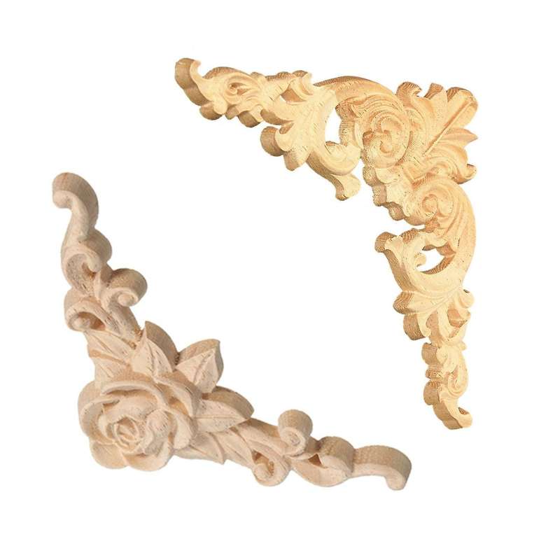8x8cm Wood Carved Corner Onlay Applique Craft Unpainted Home Dcor