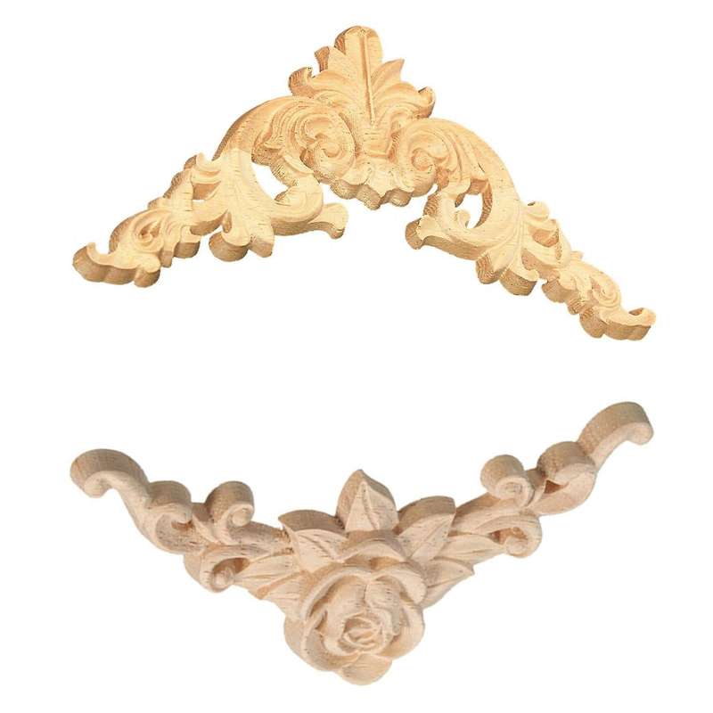 8x8cm Wood Carved Corner Onlay Applique Craft Unpainted Home Dcor
