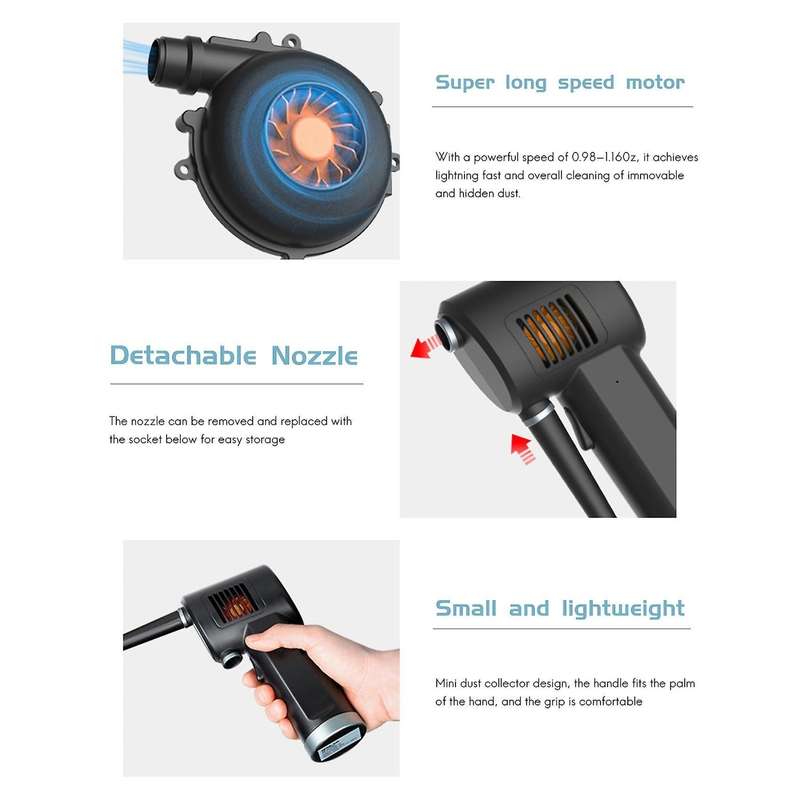 Wireless Charging Handheld Dust Blower Portable 40000 Rpm 6000 Mah