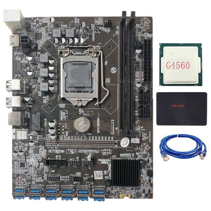 B250c Mining Motherboard with G4560 Cpu+sata Ssd 120g for Btc