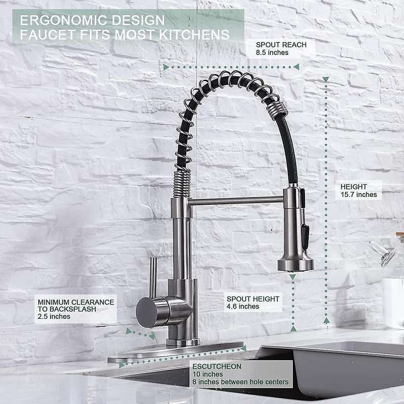 Kitchen Faucets, Brushed Nickel Stainless Steel Pull Down Sprayer