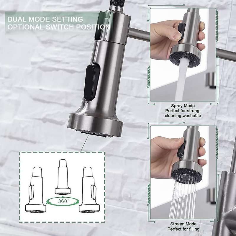 Kitchen Faucets, Brushed Nickel Stainless Steel Pull Down Sprayer