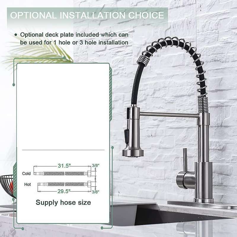 Kitchen Faucets, Brushed Nickel Stainless Steel Pull Down Sprayer