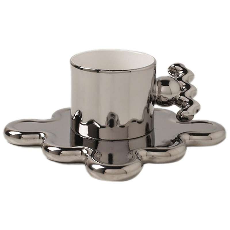 210ml Ceramic Memphis Medieval Coffee Cup Couple Mug Creative, Silver
