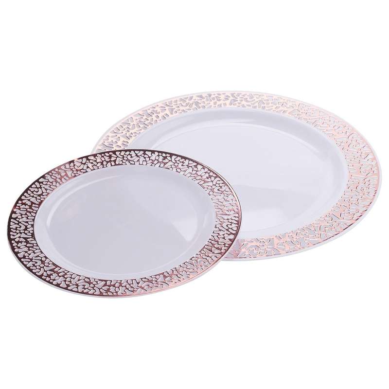 1 Sets Of Rose Gold Disposable Tableware Set Cup Plastic Plate Table
