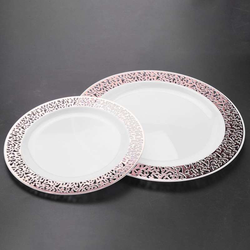 1 Sets Of Rose Gold Disposable Tableware Set Cup Plastic Plate Table