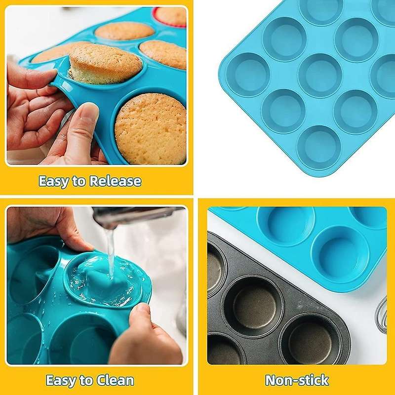 Silicone Muffin Pan 12 Cups Non Stick Paper Cup Cake Pan,blue