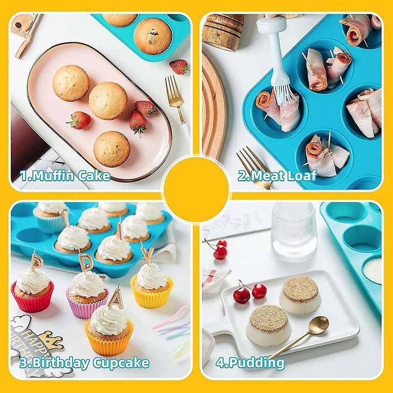 Silicone Muffin Pan 12 Cups Non Stick Paper Cup Cake Pan,blue
