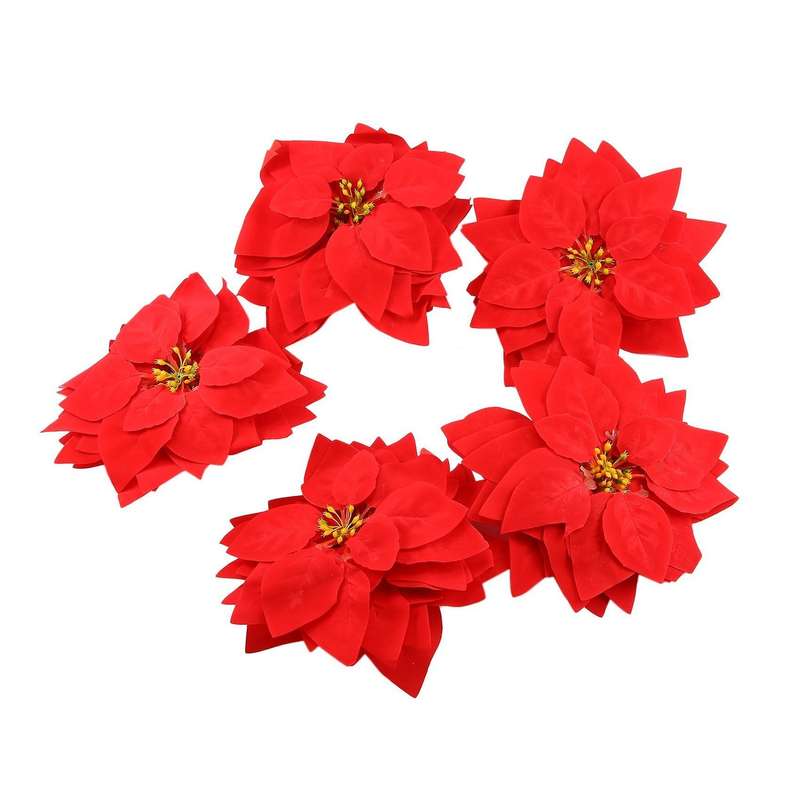 Artificial Flowers Red Velvet Poinsettia for Christmas Tree (24 Pcs)