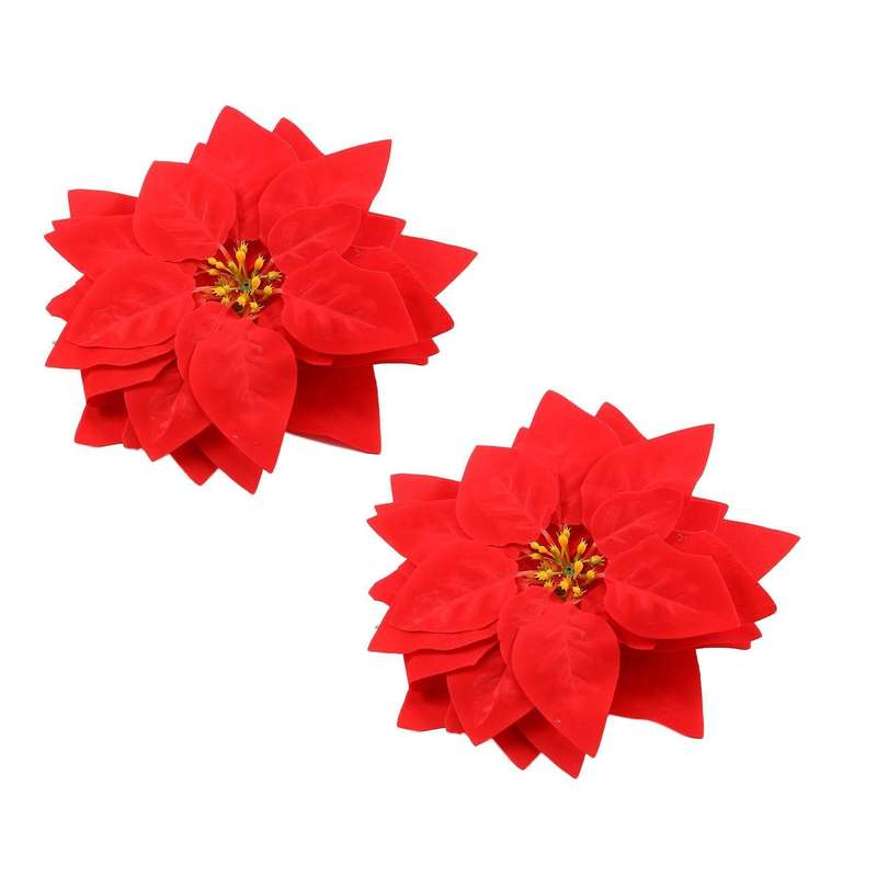 Artificial Flowers Red Velvet Poinsettia for Christmas Tree (24 Pcs)