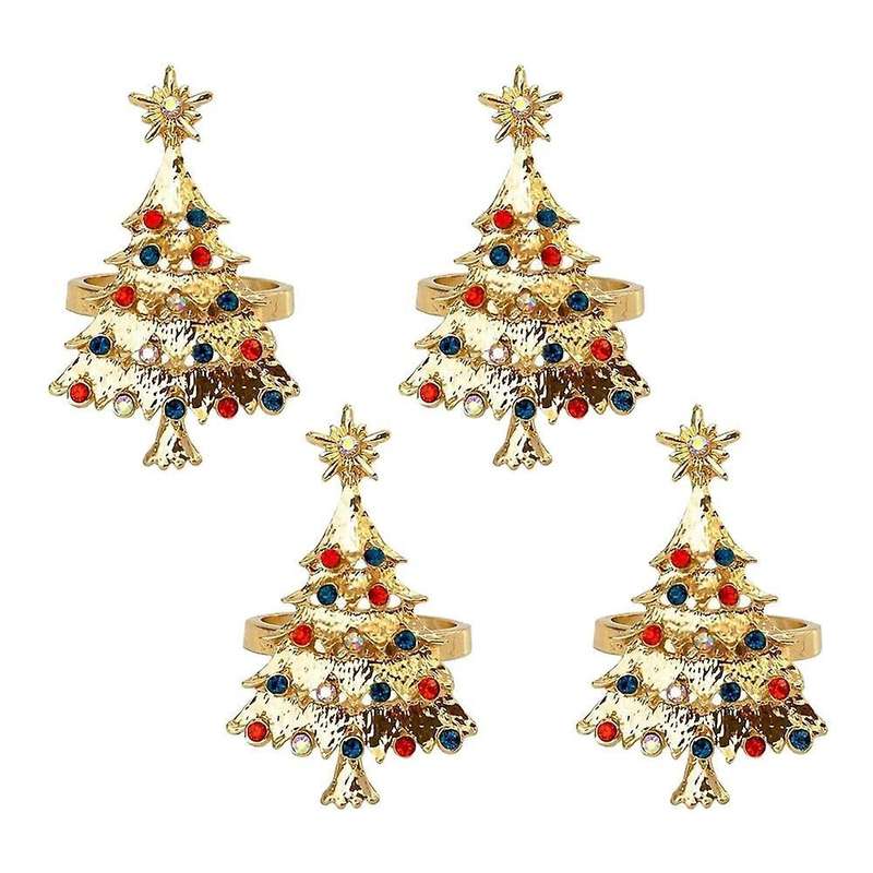 Set Of 4 Christmas Tree Napkin Rings Buckle Rhinestone Napkin Buckle