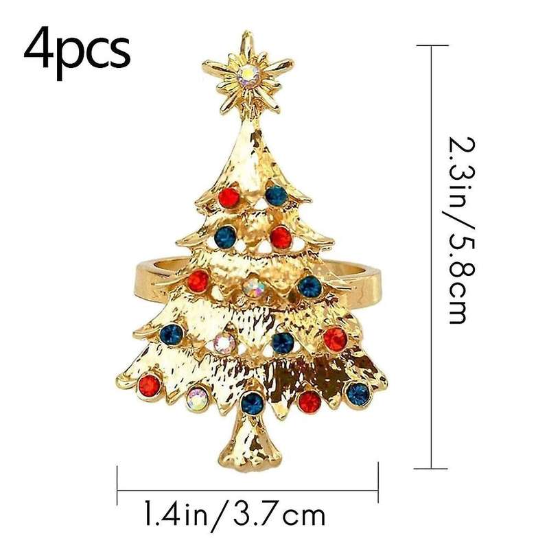 Set Of 4 Christmas Tree Napkin Rings Buckle Rhinestone Napkin Buckle
