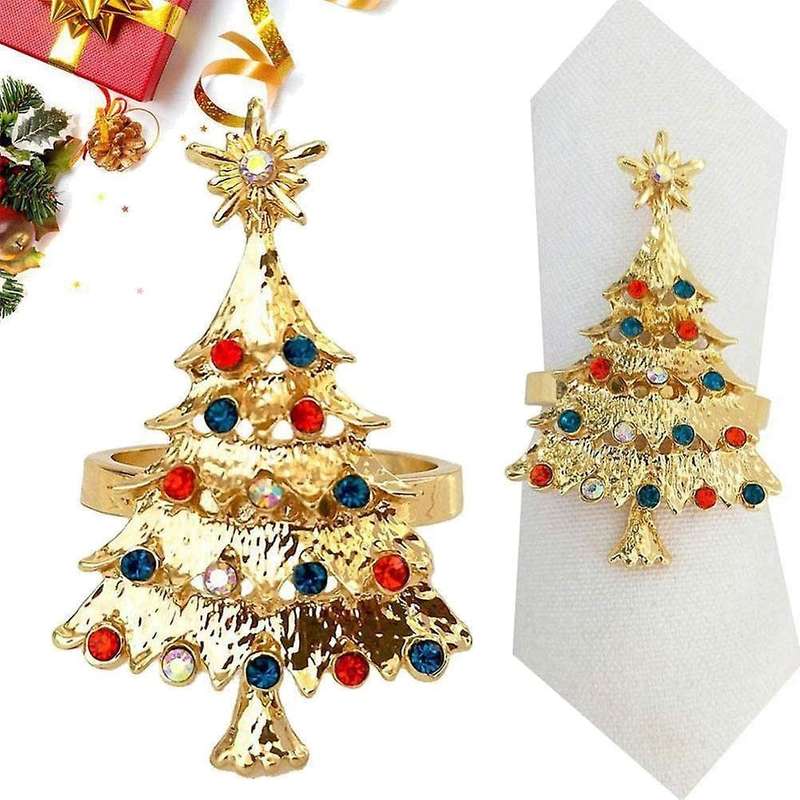 Set Of 4 Christmas Tree Napkin Rings Buckle Rhinestone Napkin Buckle