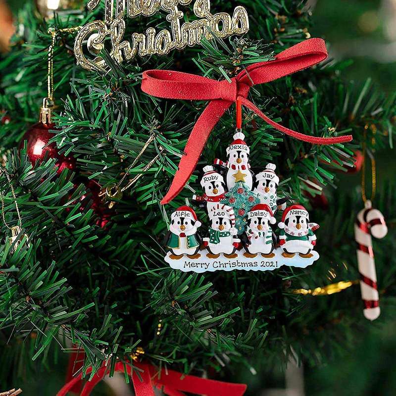 Personalized Penguin Family Christmas Tree Ornament (family Of 7)