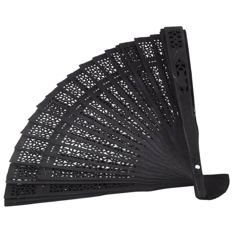 8 Inch Folding Original Wooden Hand Flower Bamboo Pocket Fan-black