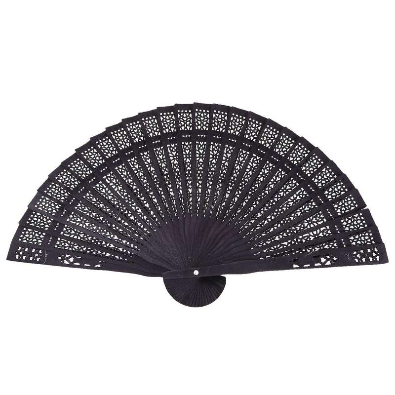 8 Inch Folding Original Wooden Hand Flower Bamboo Pocket Fan-black
