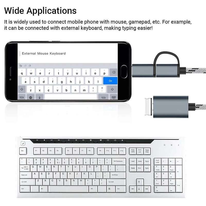 2 In 1 Usb Type-c/micro-usb to Usb 3.0 Adapter Cable for Phone(grey)