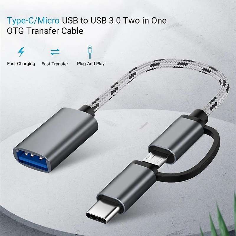 2 In 1 Usb Type-c/micro-usb to Usb 3.0 Adapter Cable for Phone(grey)