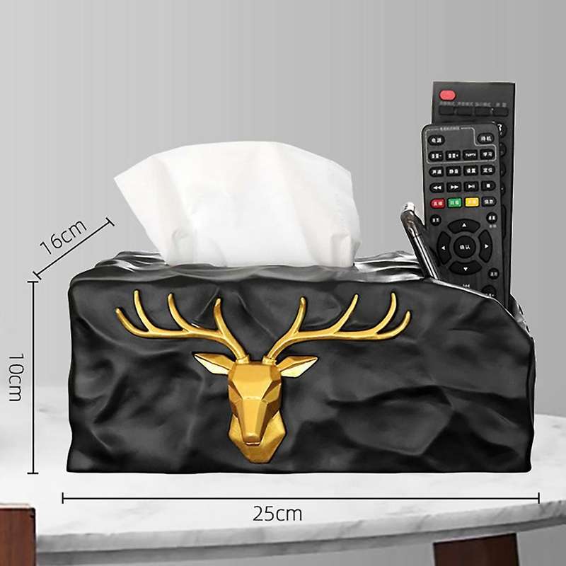 European Resin Golden Deer Head Tissue Box Elk Pen Holder A