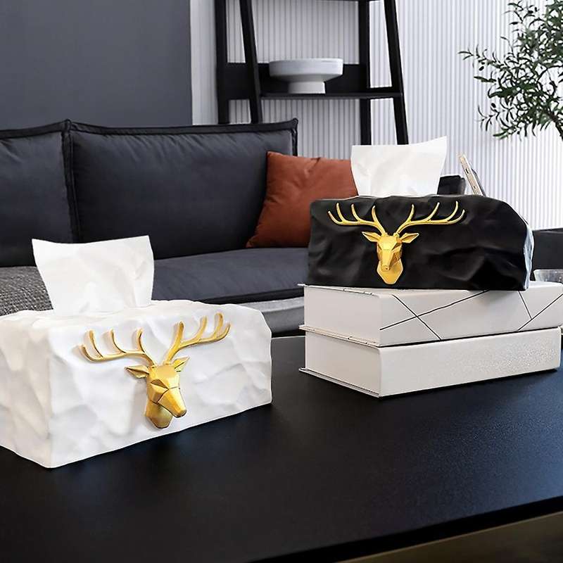 European Resin Golden Deer Head Tissue Box Elk Pen Holder A