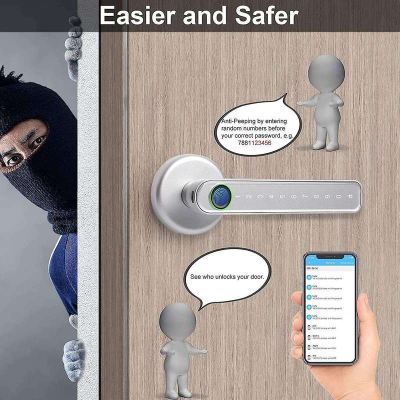 Smart Door Lock, Fingerprint Door Lock with Tuya App Wifi Control