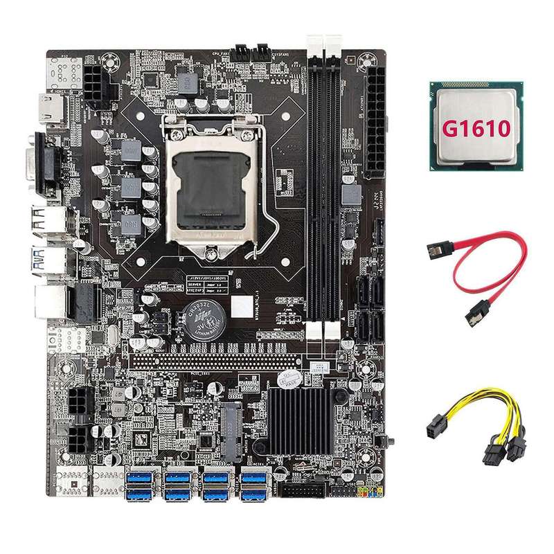 B75 Mining Motherboard+g1610 Cpu+6pin to Dual 8pin Cable+sata Cable
