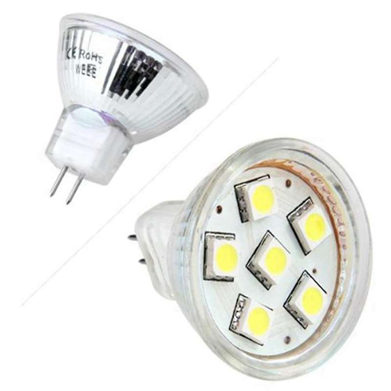 2x Gu4 Mr11 Dc 12v 6 Smd 5050 Led Light Bulb 6000k - White
