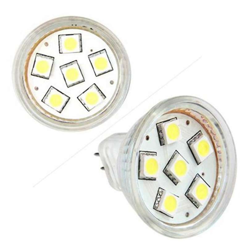 2x Gu4 Mr11 Dc 12v 6 Smd 5050 Led Light Bulb 6000k - White
