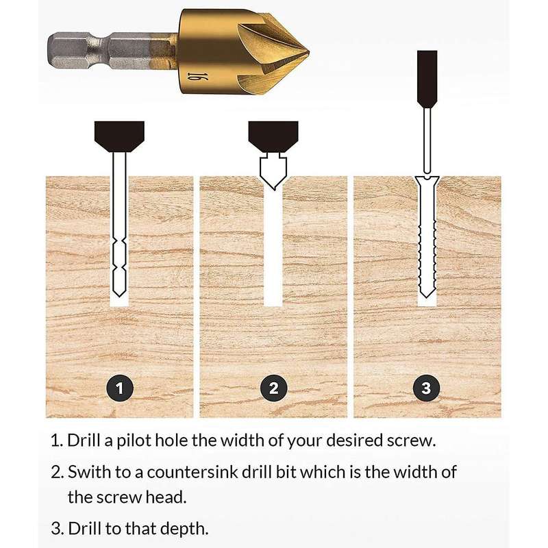 6 Pcs 1/4inch Hex Countersink Drill Bits Set Hss 5 Flute 90 Degree