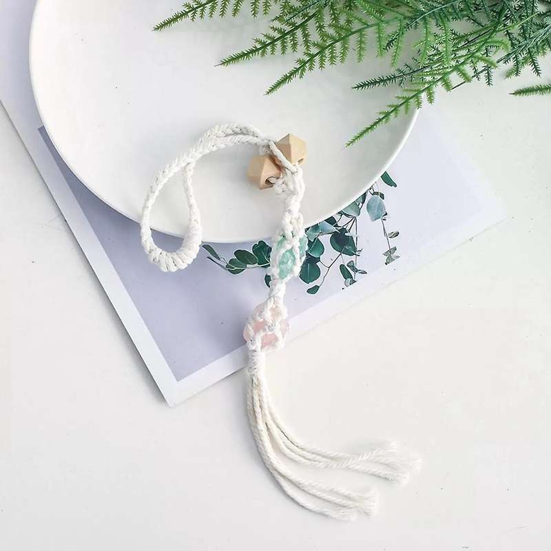 Ethnic Style Tassel Car Pendant Gemstone Wooden Bead Car Pendant,b