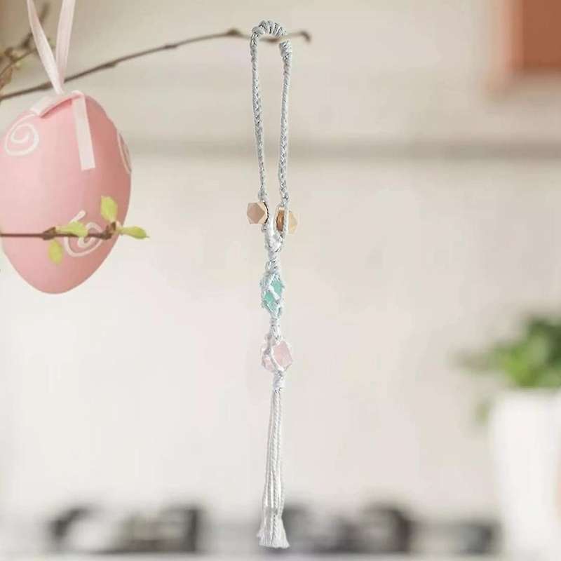 Ethnic Style Tassel Car Pendant Gemstone Wooden Bead Car Pendant,b